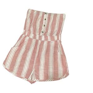 Derek Heart Stripped Pink/White Strapless ElasticWaist Short Romper Juniors Sz M